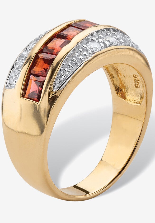Men's 14K Gold over Sterling Silver Garnet and Cubic Zirconia Ring, , on-hover image number 1