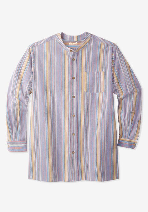 Gauze Mandarin Collar Button-Down Shirt, DARK SALMON STRIPE, hi-res image number null