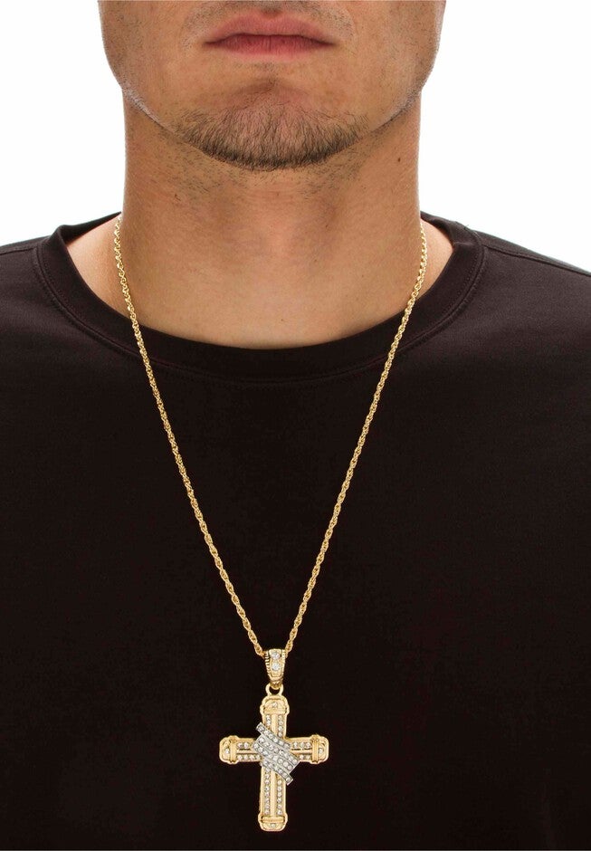 Gold Tone Wrapped Cross Pendant 24 inches Chain, , alternate image number null