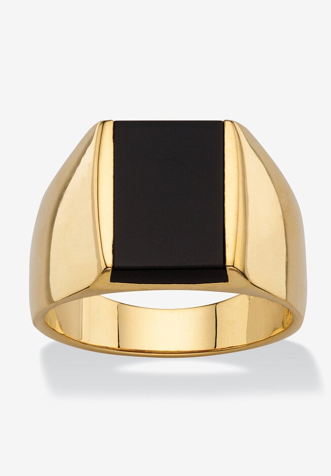 Men's Yellow Gold Plated Natural Black Onyx Ring, ONYX, hi-res image number null