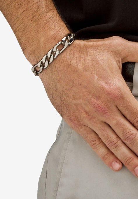 Men'S Black Ruthenium Plated Figaro Link Bracelet (10.5Mm), , 30 Inch Chain, , alternate image number null
