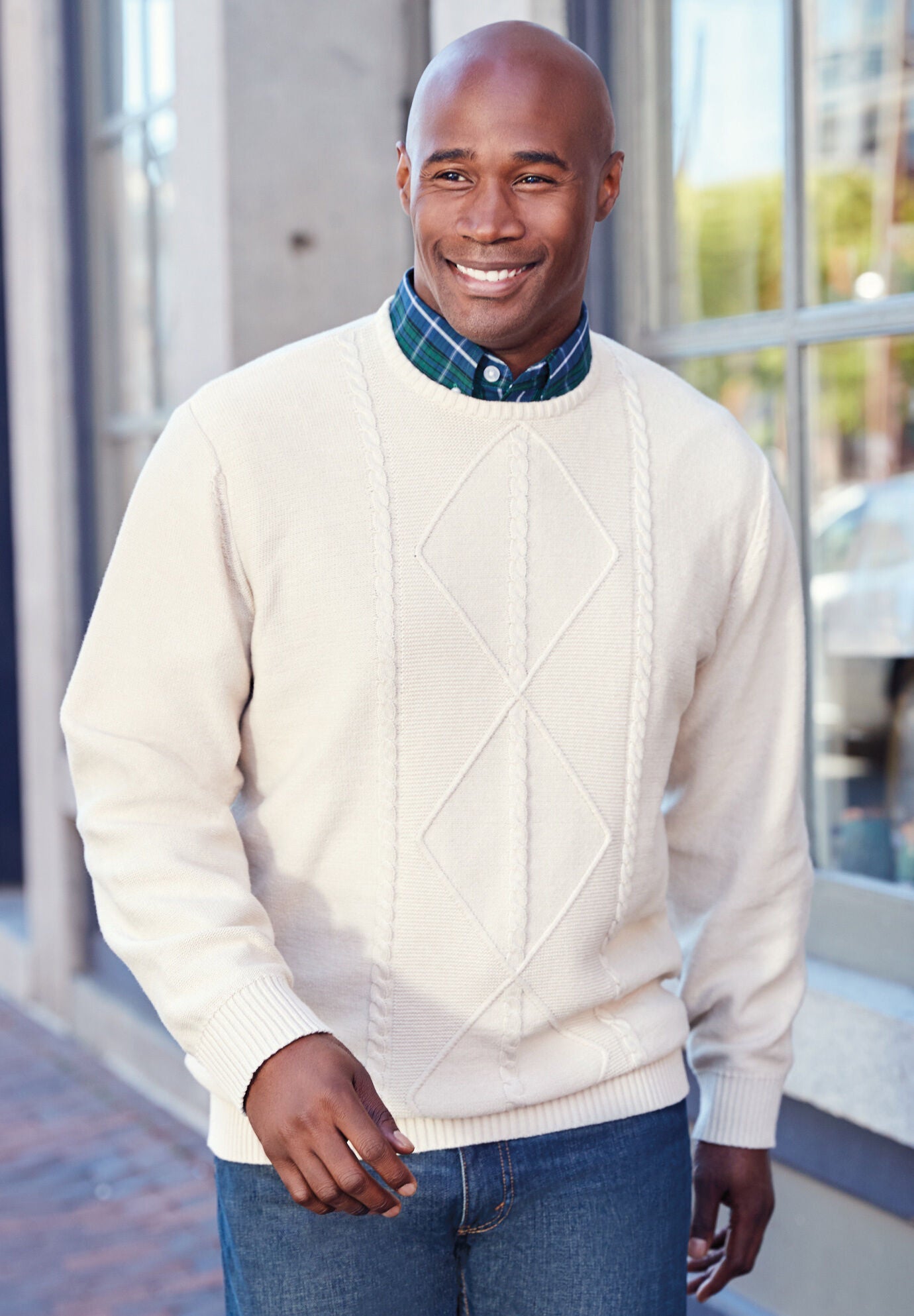 Crewneck Cable Knit Sweater, , alternate image number 1
