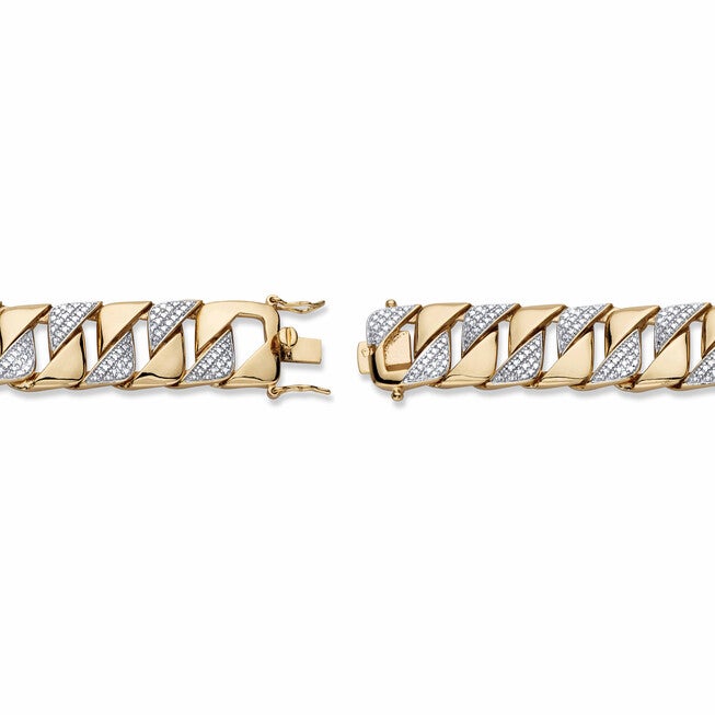 Men's Diamond Accent 18k Gold-Plated Two-Tone Interlocking-Link Bracelet 8.5 inches, WHITE, on-hover image number null
