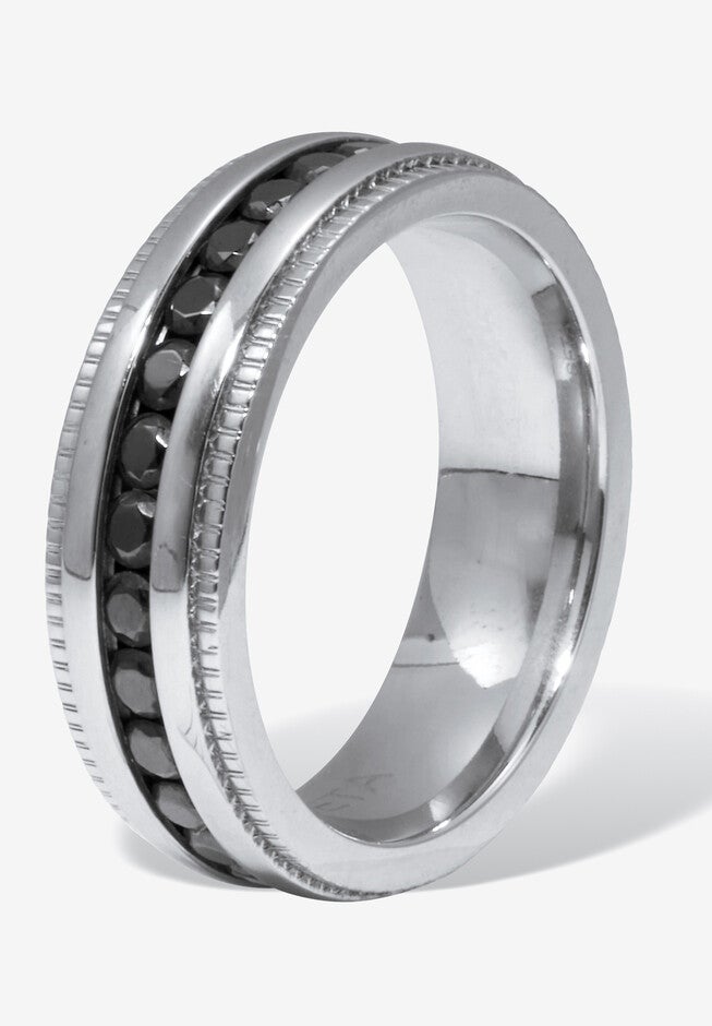 .92 Tcw Men'S Round Black Cubic Zirconia Stainless Steel Eternity Ring, , on-hover image number 1