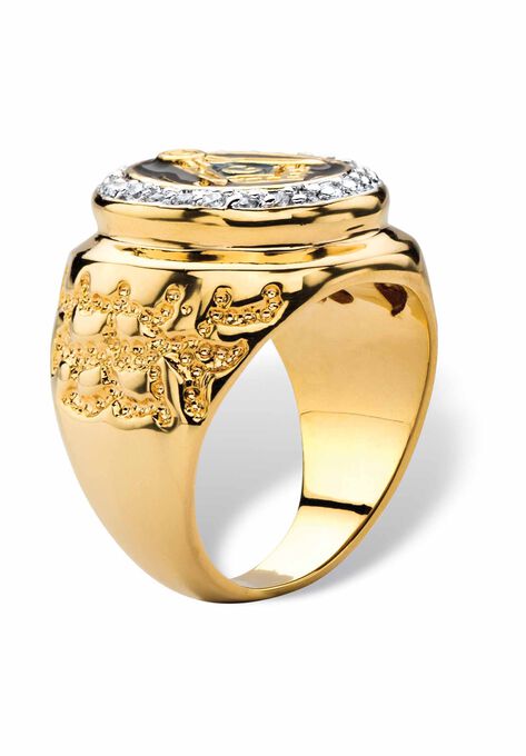 Yellow Gold Plated Cubic Zirconia Masonic Nugget Ring, , on-hover image number null