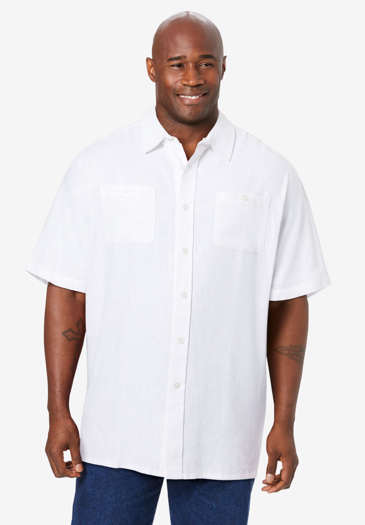 Short-Sleeve Linen Shirt, WHITE, alternate image number 4