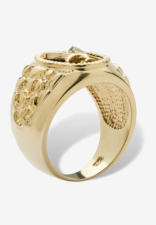 Men's Yellow Gold over Sterling Silver Natural Black Onyx Eagle Ring, , on-hover image number 1