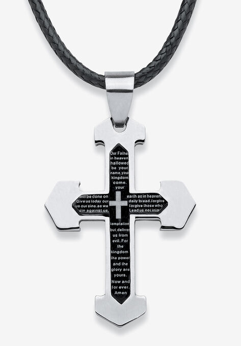 Stainless Steel Lord's Prayer Cross Pendant, STAINLESS STEEL, hi-res image number null