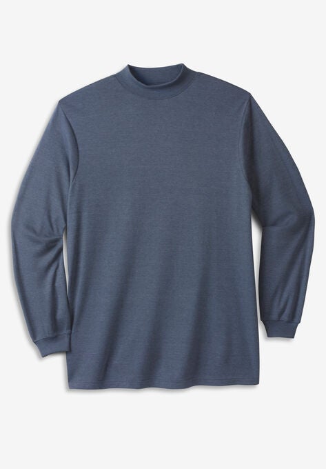 Mock Turtleneck Long-Sleeve Cotton Tee, HEATHER SLATE BLUE, hi-res image number null