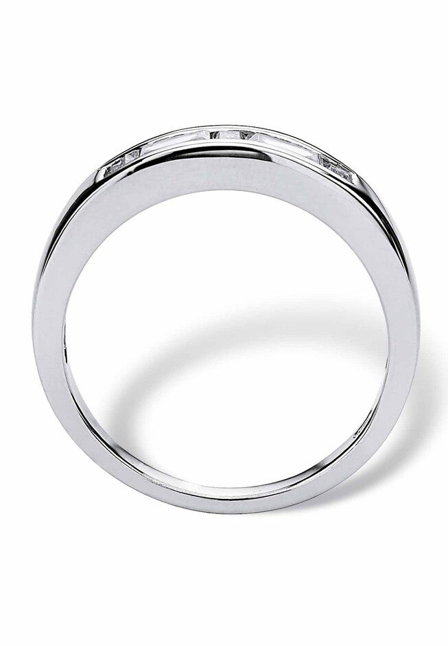 Platinum over Silver Baguette Wedding Band Ring Cubic Zirconia, , on-hover image number 1