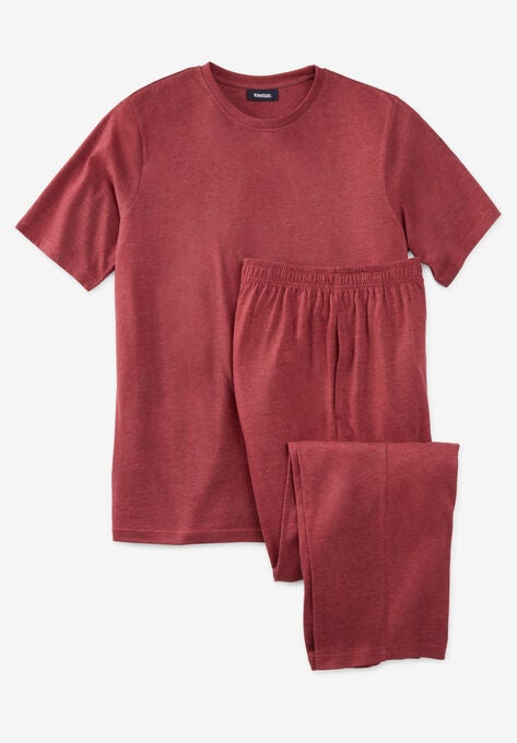 Jersey Knit Plaid Pajama Set, HEATHER DEEP BURGUNDY, hi-res image number null