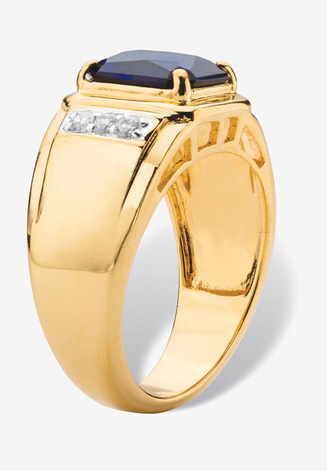 Men's 18K Gold-plated Diamond and Sapphire Ring, , on-hover image number 1