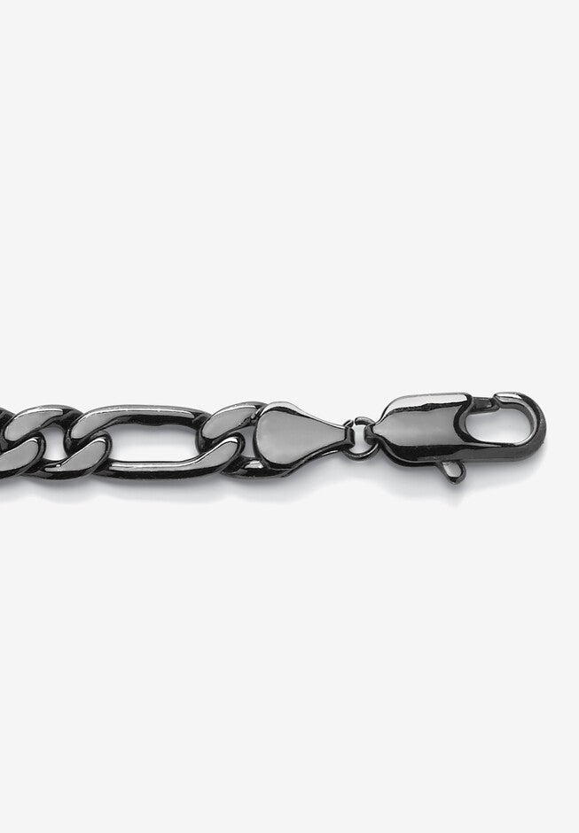 Men's Black Ruthenium Plated Figaro Link Bracelet (11mm), 9 inches, , on-hover image number 1