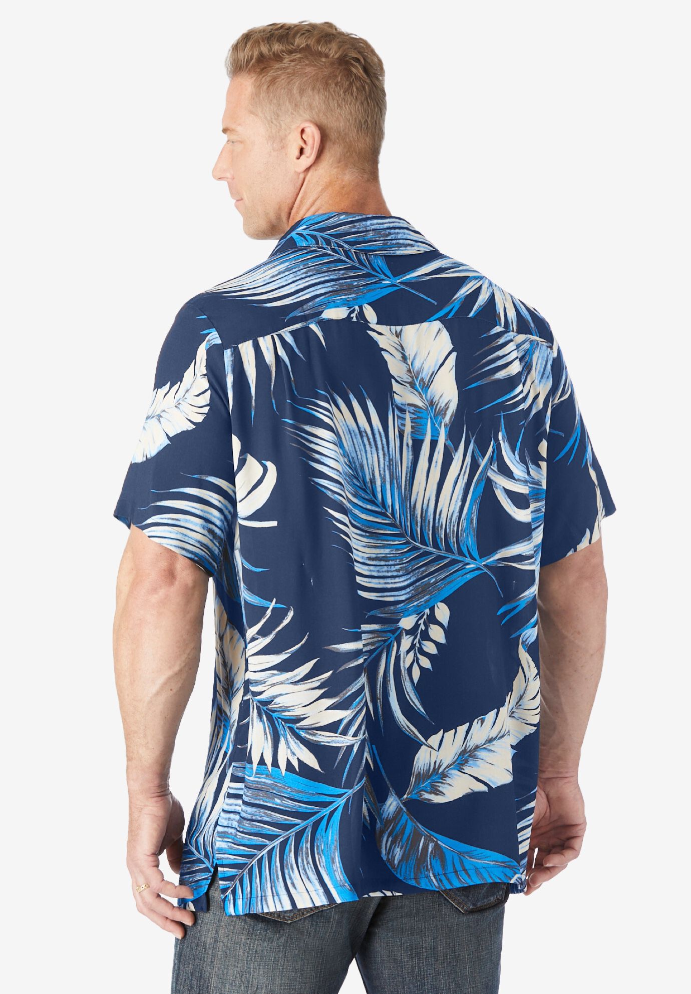 Printed Camp Shirt, NAVY PALM, alternate image number 2