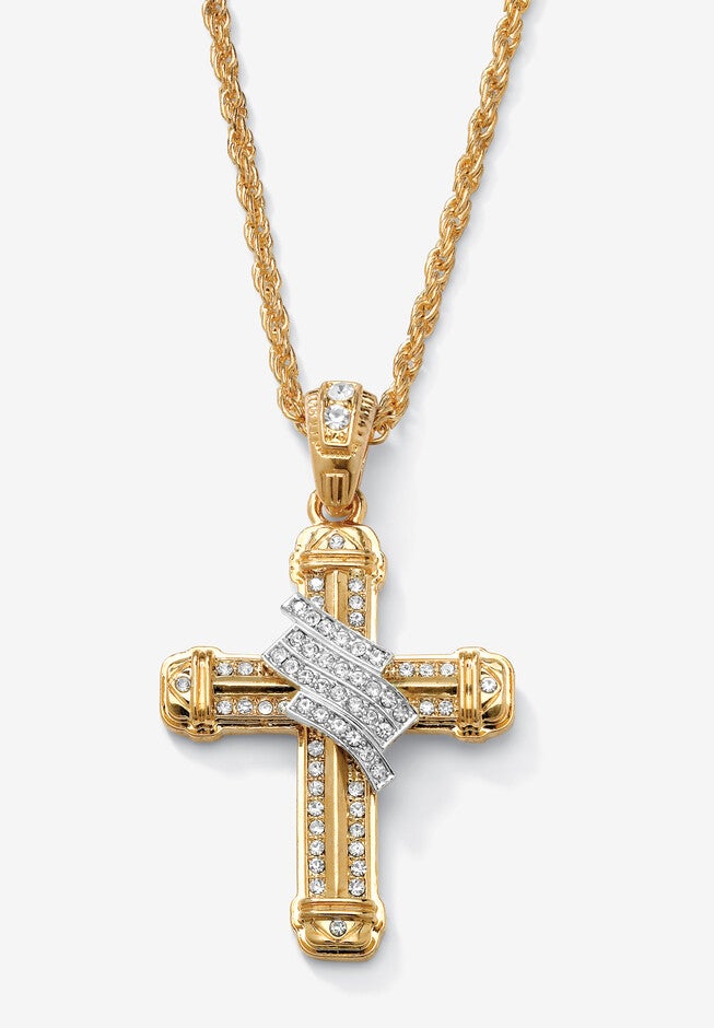 Gold Tone Wrapped Cross Pendant 24 inches Chain, GOLD, hi-res image number null