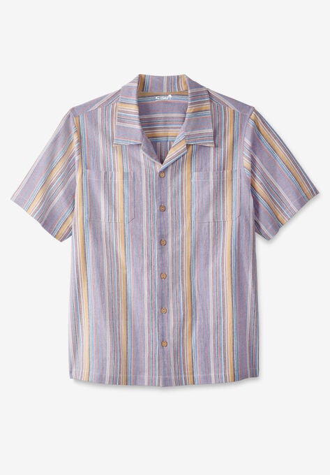 Gauze Camp Shirt, DARK SALMON STRIPE, hi-res image number null