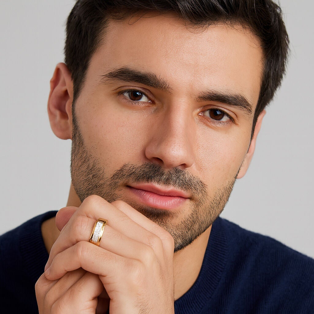 Men's 1/8 Cttw. Pave Gold-Plated Sterling Silver Diamond Wedding Band, WHITE, alternate image number 2