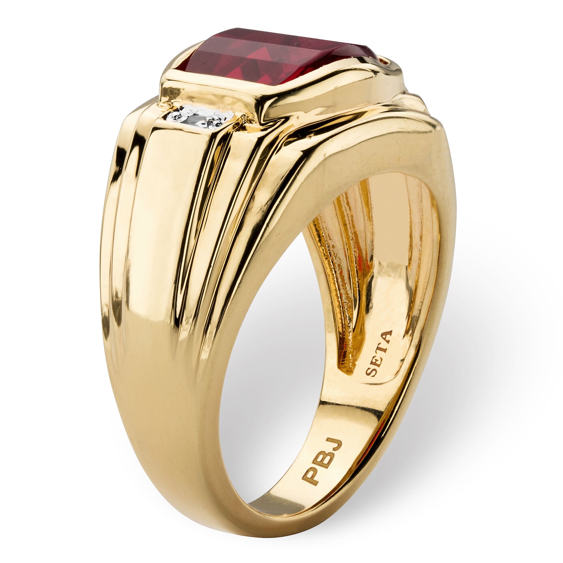Men's 2.77 TCW Created Red Ruby and Diamond Accent 18k Gold-Plated Ring, RED, on-hover image number 1