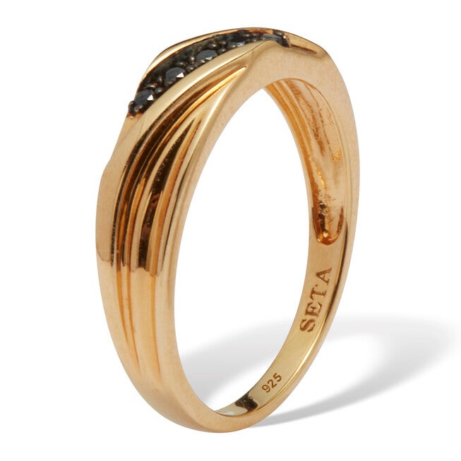 Men's .1 TCW Black Diamond Single-Row Gold Over Silver Ring, BLACK, on-hover image number 1