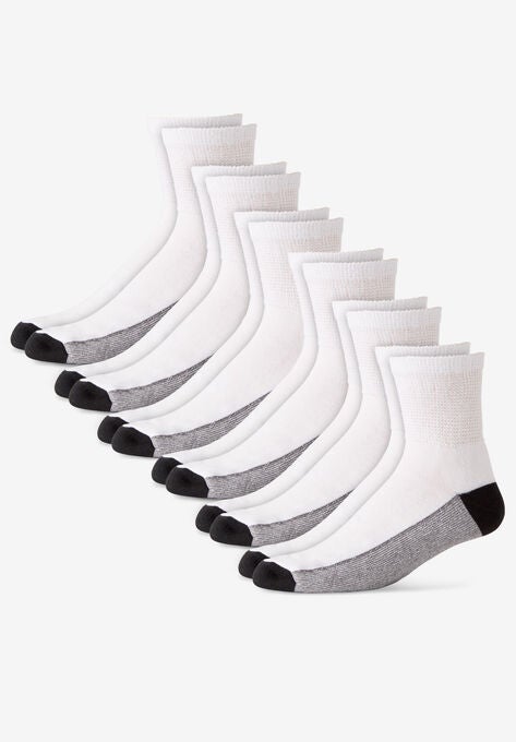 1/4" Length Cushioned Crew 6 Pack Socks, WHITE, hi-res image number null