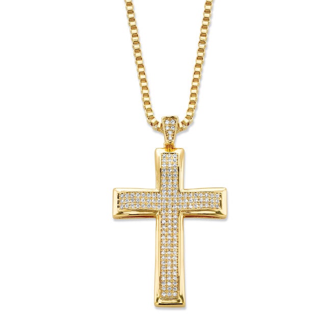 .65 Cttw.Gold-Plated Round Cubic Zirconia Cross Pendant Necklace 20 inches, WHITE, hi-res image number 0