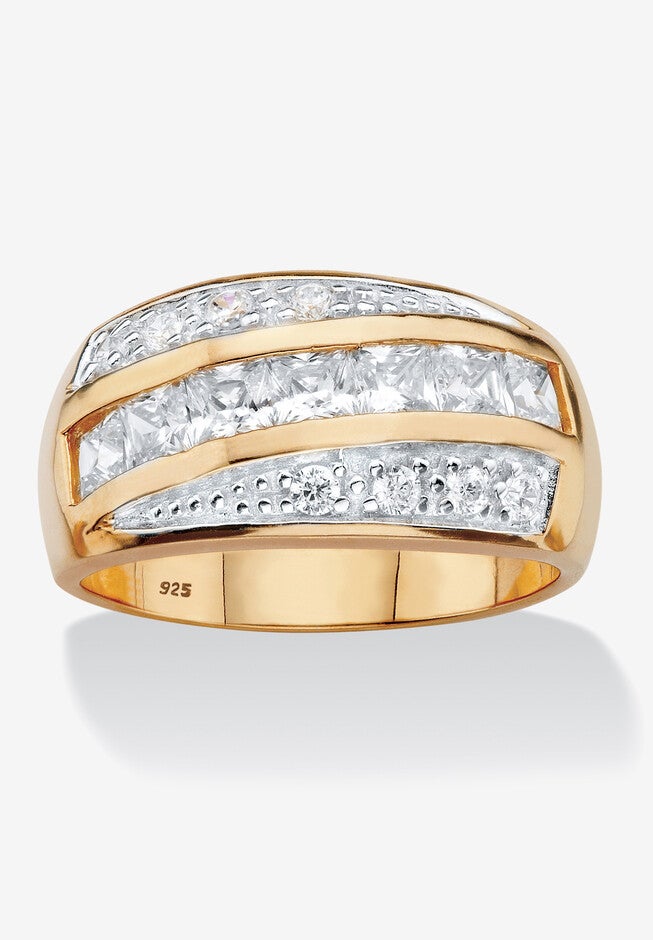 Men's Yellow Gold over Sterling Silver Square Cut Ring Cubic Zirconia (1.32 cttw), CUBIC ZIRCONIA, hi-res image number 0