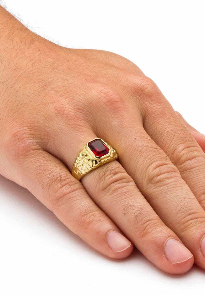 Yellow Gold Plated Simulated Red Ruby Nugget Style Ring, , alternate image number 2