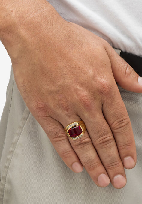 Men's Yellow Gold-Plated Created Ruby White and Diamond Accent Ring, , alternate image number null