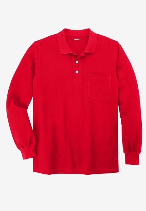 Long-Sleeve Shrink-Less™ Piqué Polo, TRUE RED, hi-res image number null