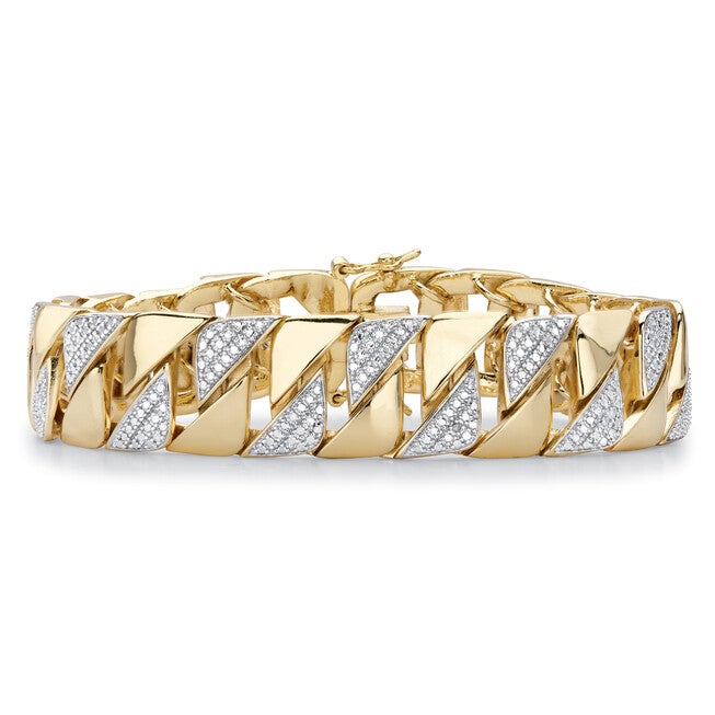 Men's Diamond Accent 18k Gold-Plated Two-Tone Interlocking-Link Bracelet 8.5 inches, WHITE, hi-res image number null