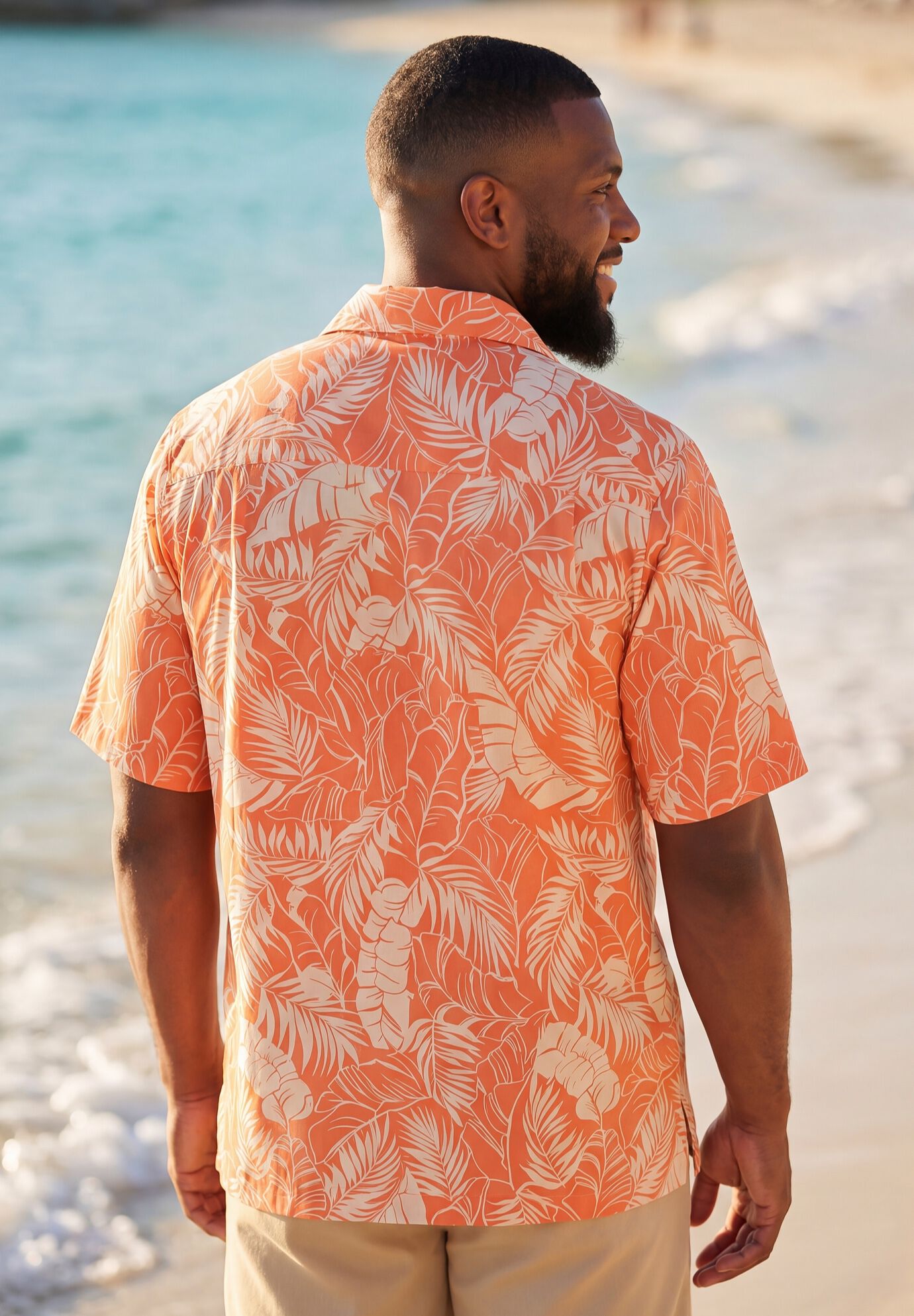 100% Cotton Hawaiian Shirt, ORANGE LEAF, alternate image number 2