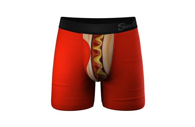 The Coney Islands | Hot Dog Ball Hammock Pouch Underwear With Fly, RED, hi-res image number 0