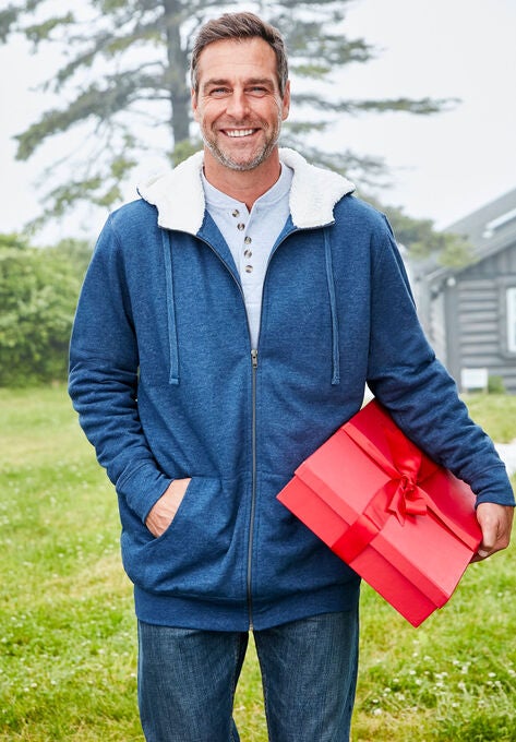 Sherpa-Lined Fleece Zip Hoodie, , alternate image number null