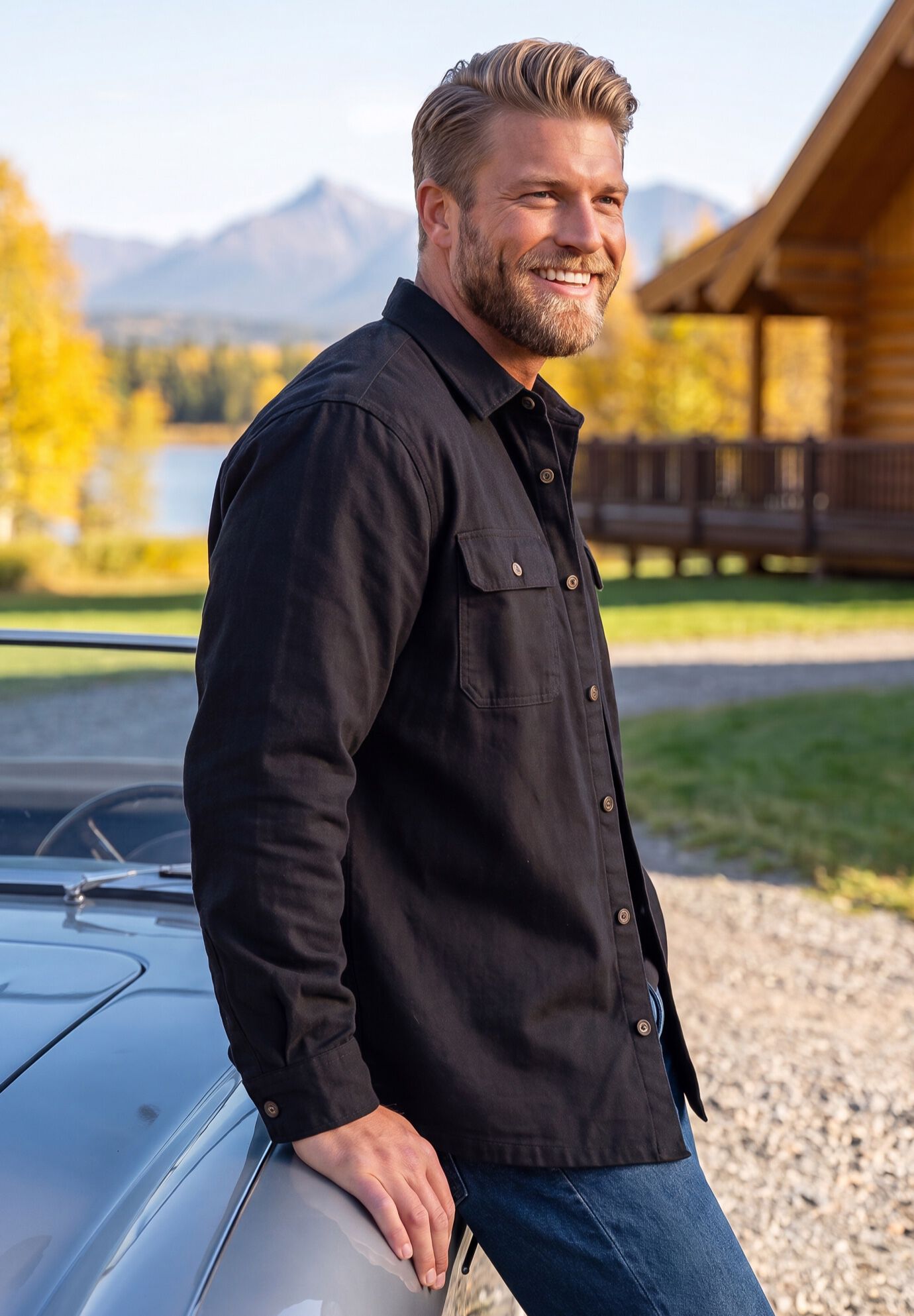 Flannel-Lined Twill Shirt Jacket, BLACK PLAID, alternate image number 2