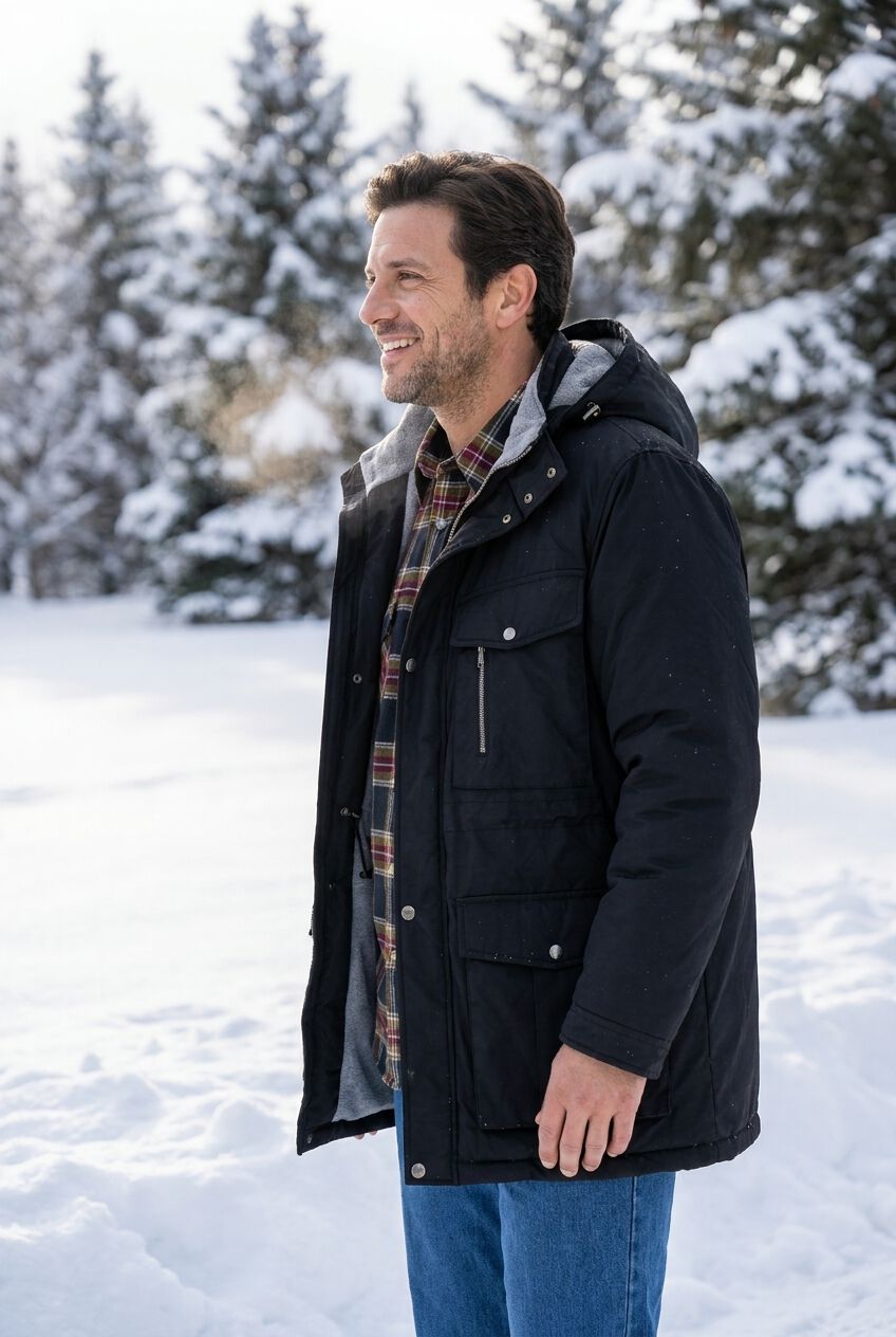 Fleece-Lined Parka with Detachable Hood and 6 Pockets, BLACK, alternate image number 3