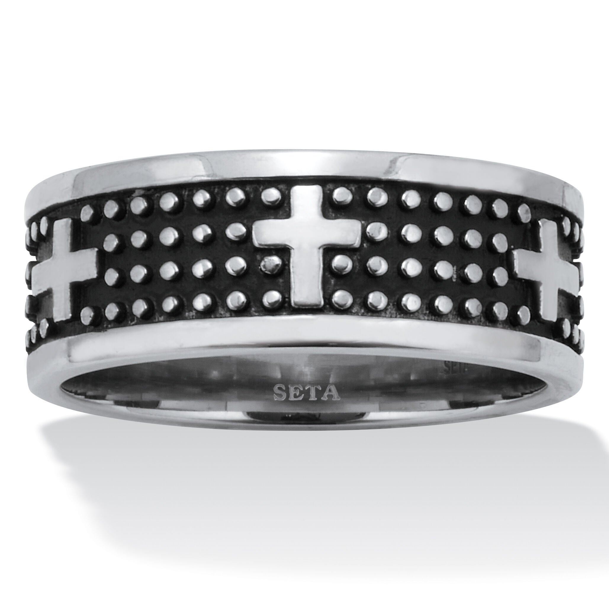 Men's Antiqued Stainless Steel Cross Ring, SILVER, hi-res image number 0