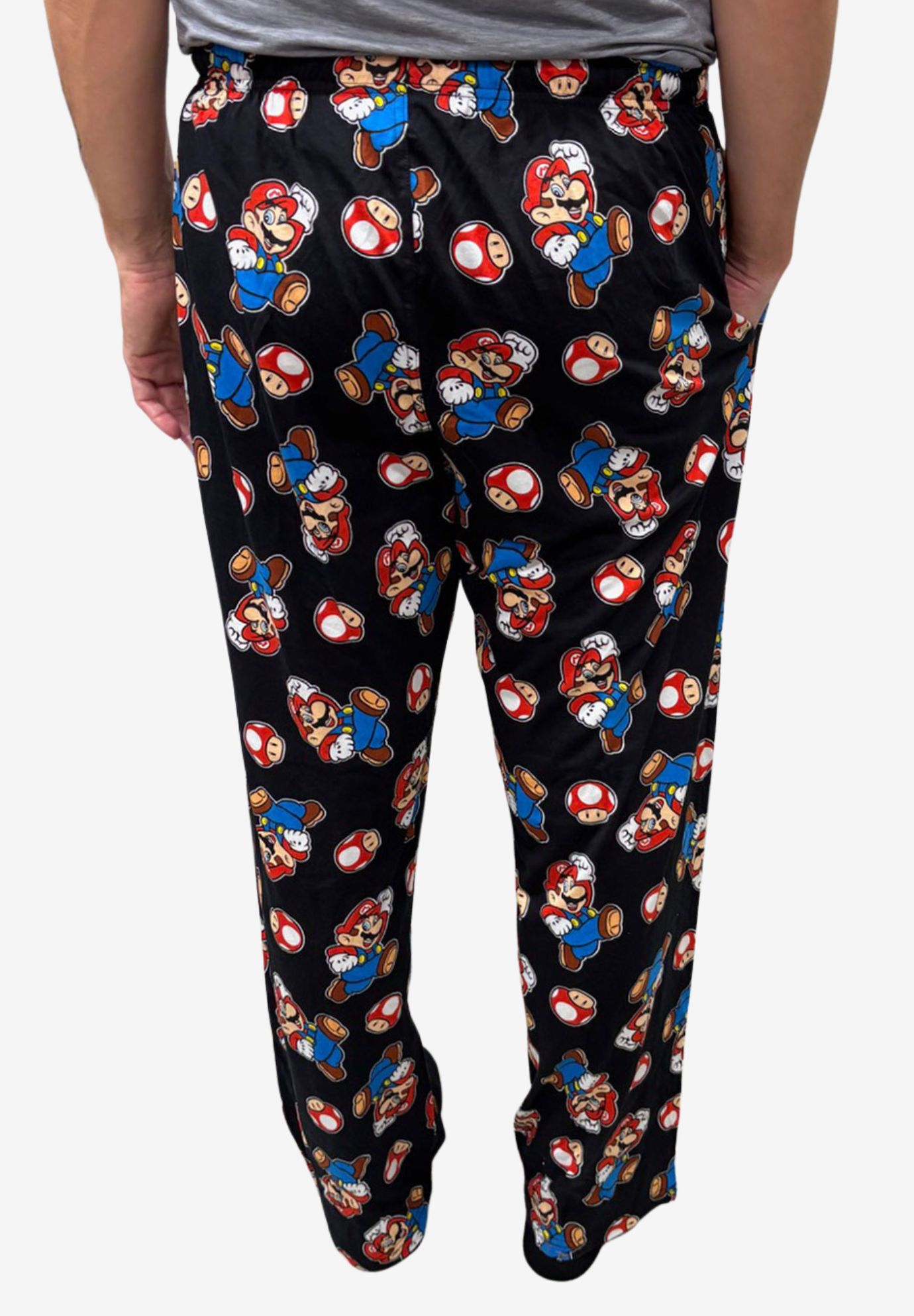 Nintendo Super Mario Mushroom Video Game Sleep Pants Sleepwear All-Over Print, BLACK, on-hover image number 1