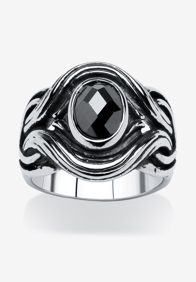 Stainless Steel Antiqued Black Cubic Zirconia Ring, STAINLESS STEEL, hi-res image number 0