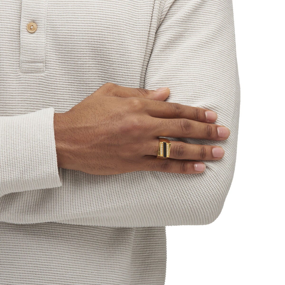 Men&#39;s Emerald-Cut Genuine Onyx Crystal Accent Gold-Plated Classic Ring, BLACK, alternate image number 4