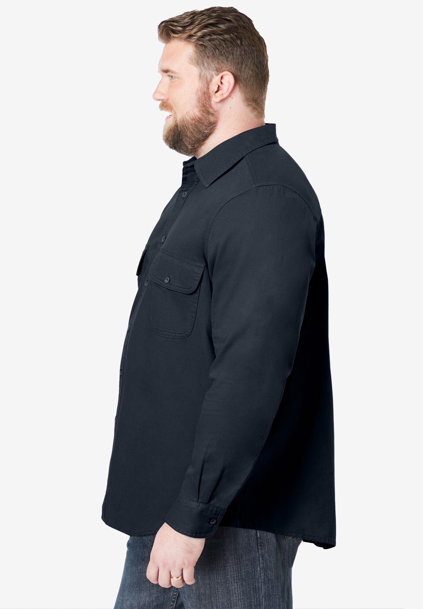 Long Sleeve Denim and Twill Shirt, BLACK, alternate image number 2