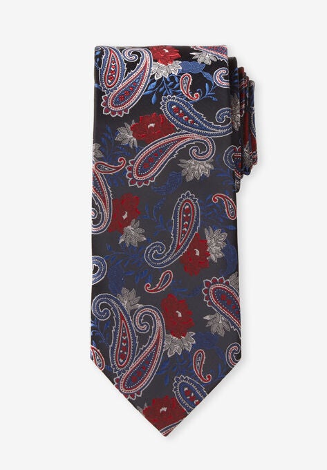 KS Signature Extra Long Classic Paisley Tie, RICH BURGUNDY MULTI FLORAL, hi-res image number null