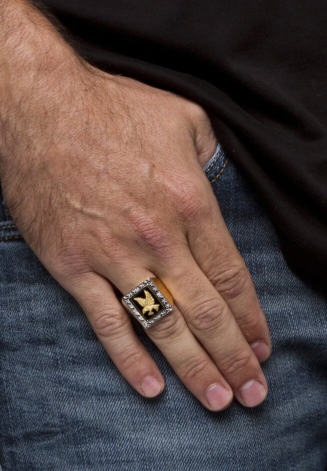 Men's 14K Gold over Silver Diamond Accent and Onyx Eagle Ring, , alternate image number 2