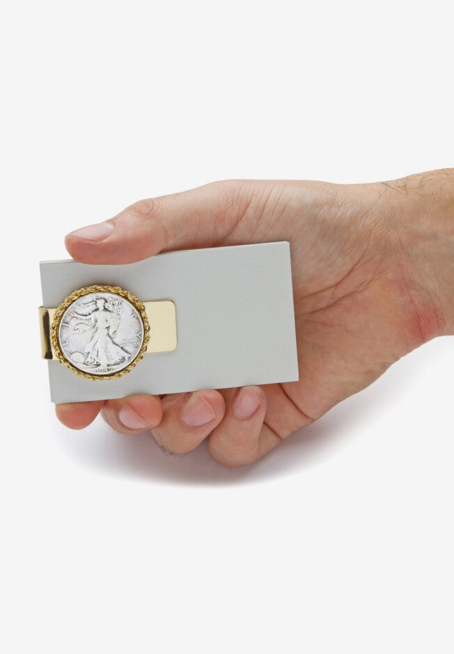 Men'S Commemorative Genuine Half Dollar Money Clip In Yellow Goldtone, , alternate image number 2