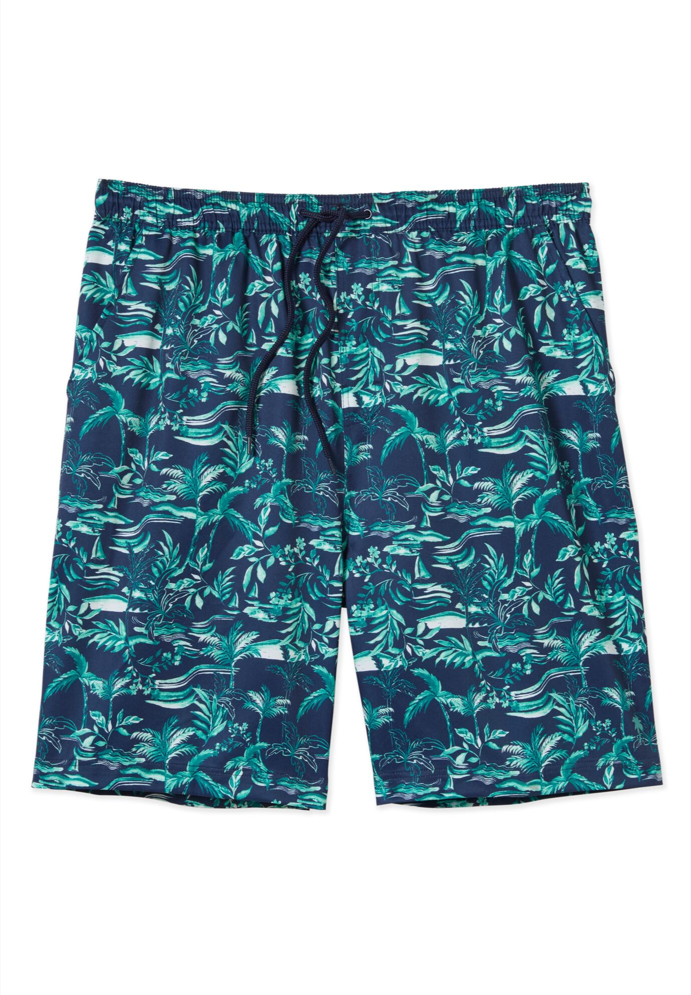 8 inches Swim Trunks with Super Stretch Liner, NAVY PALMS, alternate image number 2