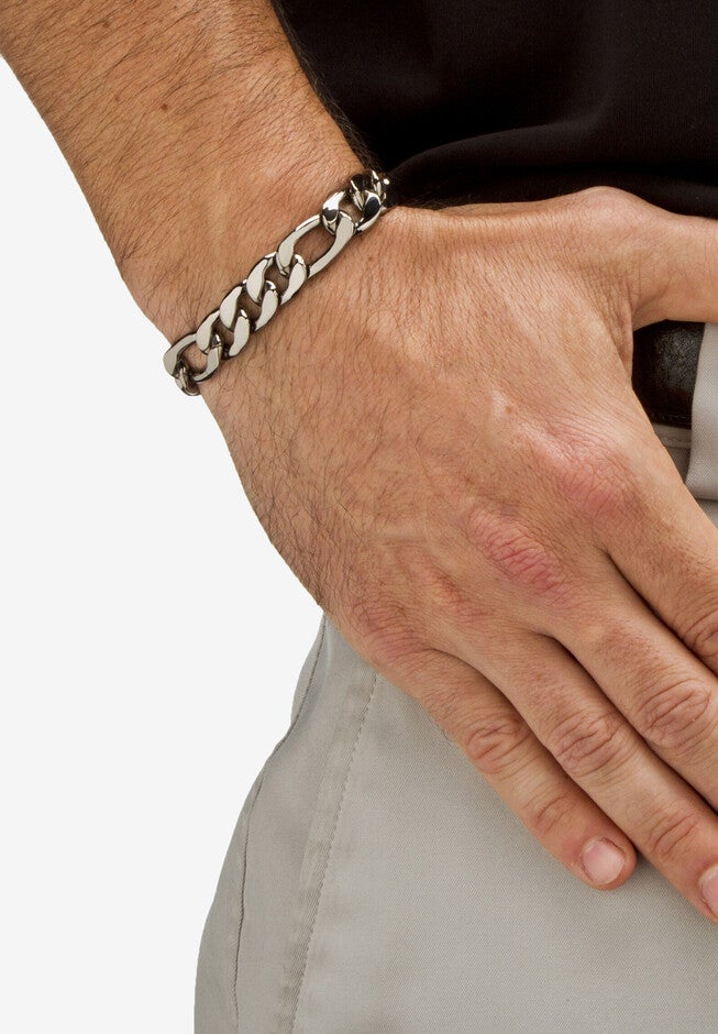 Men's Black Ruthenium Plated Figaro Link Bracelet (11mm), 9 inches, , alternate image number 2