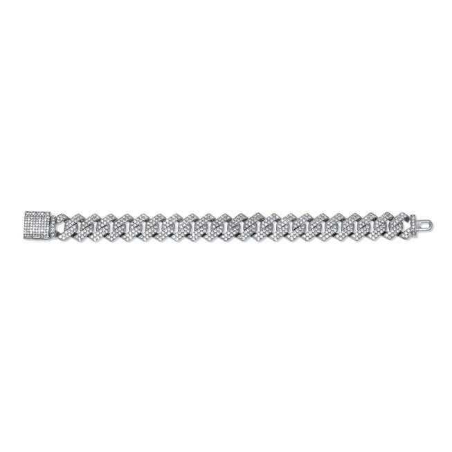 Round Crystal Silvertone Link Bracelet 9-inch, WHITE, alternate image number null