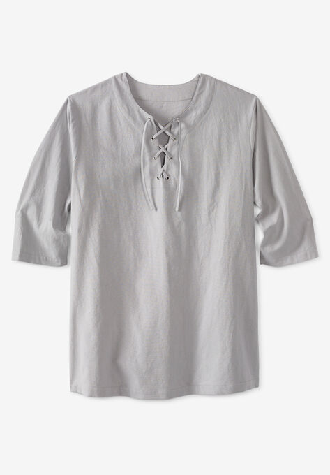 Gauze Lace-Up Shirt, SAND GREY, hi-res image number null