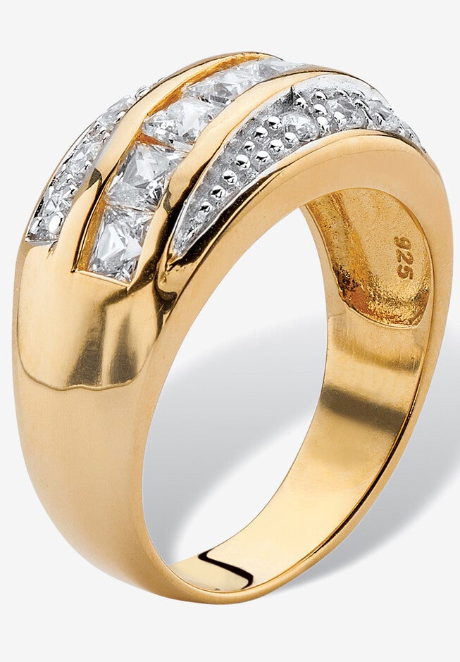 Men's Yellow Gold over Sterling Silver Square Cut Ring Cubic Zirconia (1.32 cttw), , on-hover image number 1