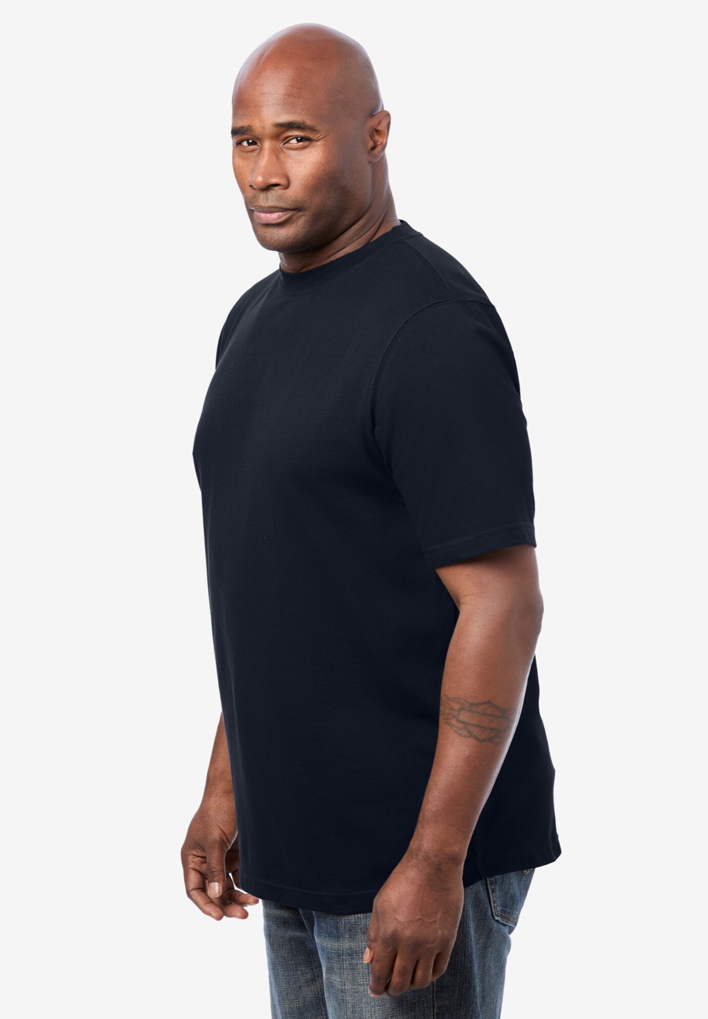 Lightweight Stretch Mesh Pique Crewneck, BLACK, alternate image number 2