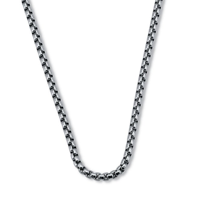 Men's Stainless Steel Box Link Chain Necklace 24-inch length, SILVER, hi-res image number 0